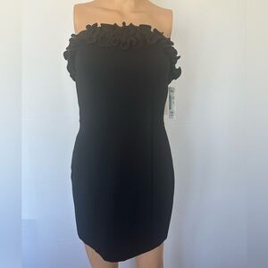 Amanda Uprichard Black Strapless Ruffle-Trim Sheath Dress